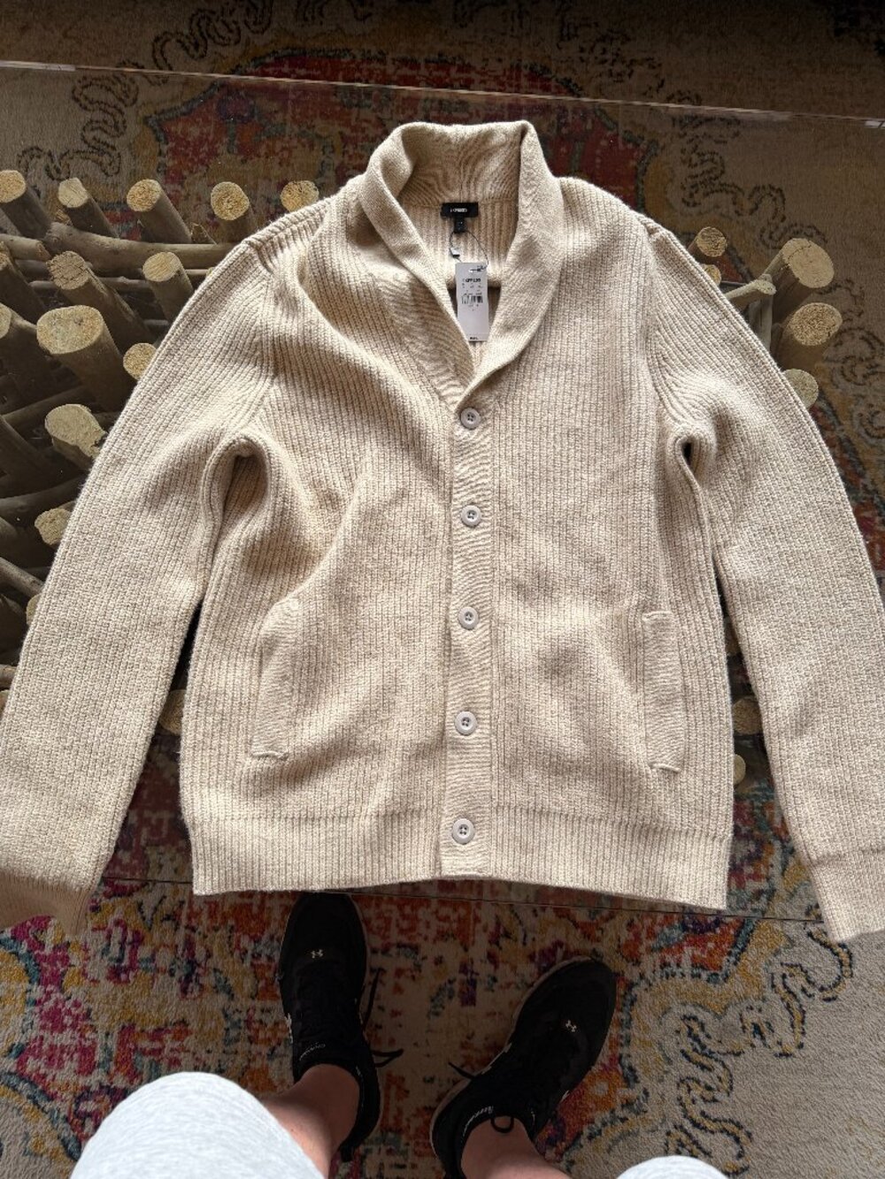 Mens Express Tan Shawl Neck Cardigan - Brand New